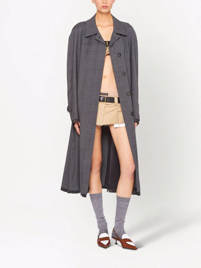 Miu Miu Single-breasted Prince Of Wales Check Wool Coat In Grey