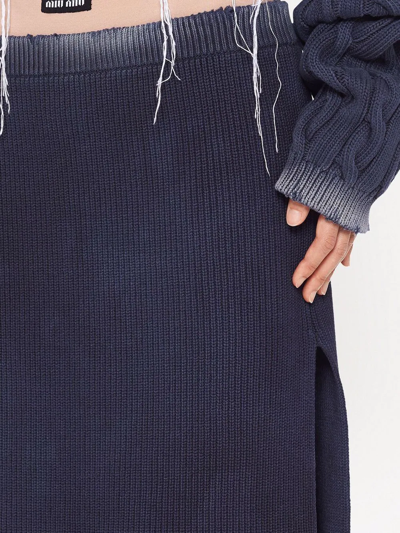 Shop Miu Miu Ribbed Knit Cotton Midi Skirt In Blue