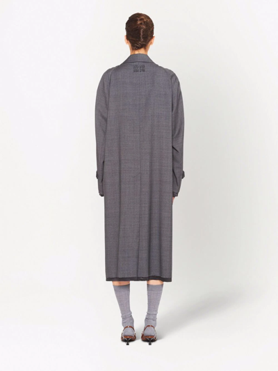 Miu Miu Single-breasted Prince Of Wales Check Wool Coat In Grey