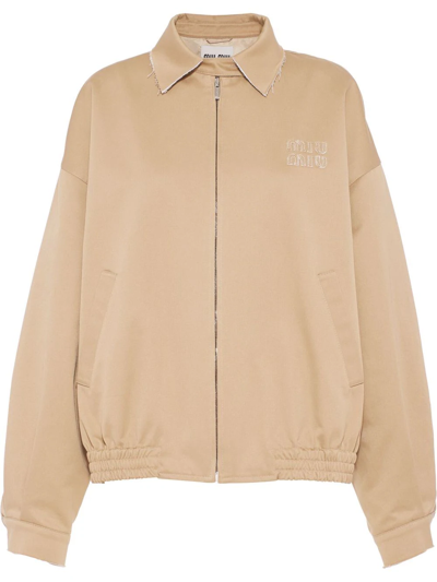 Shop Miu Miu Oversized Cotton Blouson Jacket In Neutrals