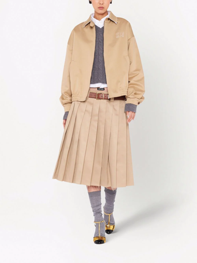 Shop Miu Miu Oversized Cotton Blouson Jacket In Neutrals