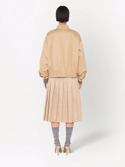 Miu Miu Beige Logo-embroidery Bomber Jacket In Neutrals