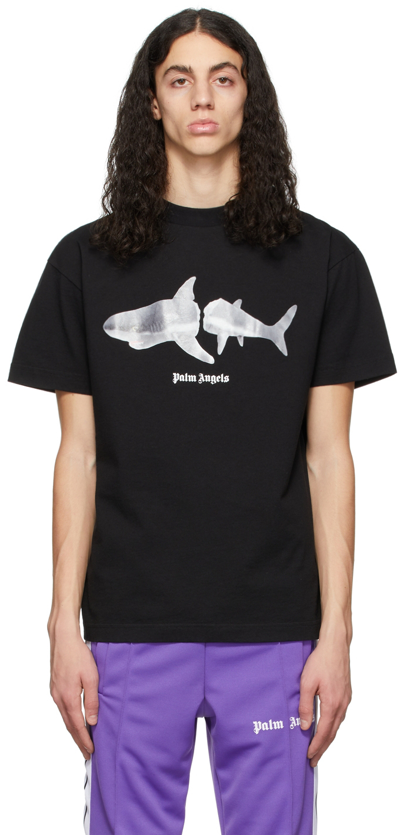 Shop Palm Angels Black Shark T-shirt In Black/white