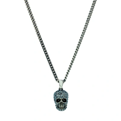 Shop Alexander Mcqueen Pavé Skull Necklace In A Silver Greige