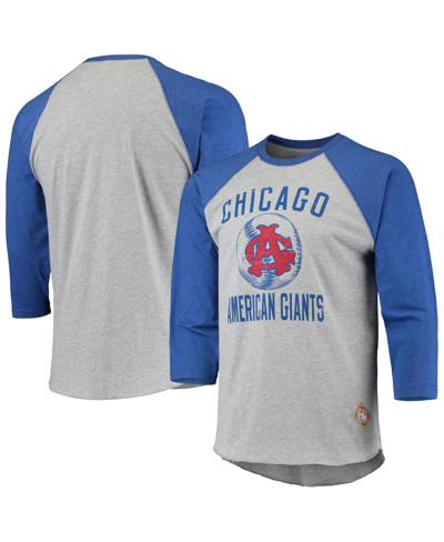 Shop Stitches Men's  Heather Gray, Royal Chicago American Giants Negro League Wordmark Raglan 3/4 Sleeve T In Heathered Gray/royal