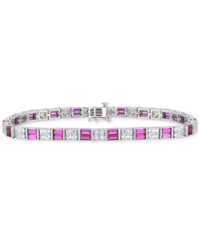 Shop Macy's Lab-grown Ruby (4-3/8 Ct. T.w.) & Lab-grown White Sapphire (3-1/3 Ct. T.w.) Tennis Bracelet In Sterl