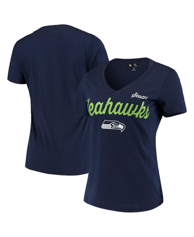 Seattle Seahawks G-III 4Her by Carl Banks Women's First Team Three-Quarter Sleeve Mesh T-Shirt - White/College Navy