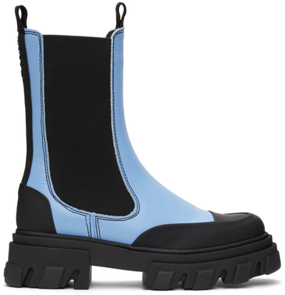 Ganni Blue Leather Chelsea Boots In 594 Placid Blue