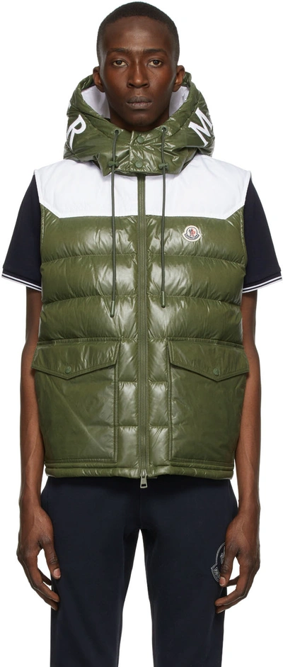 Shop Moncler Khaki & White Down Genichi Vest In 89a Green