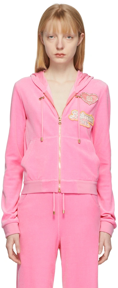 Shop Balmain Pink Mattel Edition Cropped Barbie Hoodie In 4kg Rose