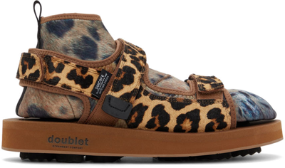 Shop Doublet Brown Suicoke Edition Animal Foot Layered Sandals In Leopard