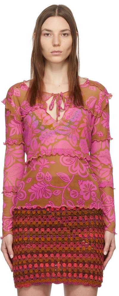 Shop Anna Sui Pink Paradisiac Combo Mesh T-shirt In Neon Pink