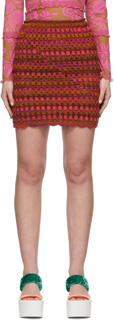 Anna Sui Pink Konry K Edition Ombre Crochet Miniskirt In Raspberry