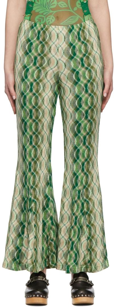 Shop Anna Sui Green Wave Rider Lounge Pants In Sea Green