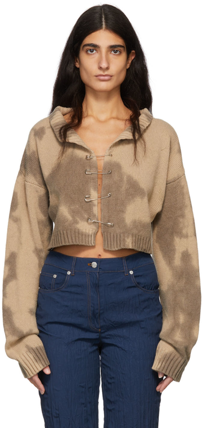 Shop Danielle Guizio Brown Knit Tie-dye Safety Pin Cardigan In Cocoa Brown
