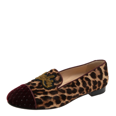 Pre-owned Christian Louboutin Brown Leopard Print Pony My Love Velvet Smoking Slippers Size 38.5 In Multicolor
