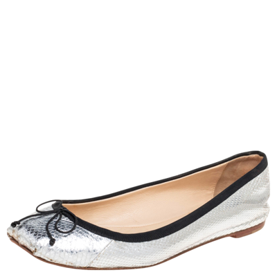 Pre-owned Christian Louboutin Silver Python Embossed Leather Ballet Flats Size 36.5