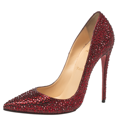 Pre owned Christian Louboutin Maroon Suede Strass So Kate Pumps Size 39 In Red ModeSens