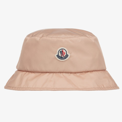 Shop Moncler Girls Pink Nylon Logo Hat