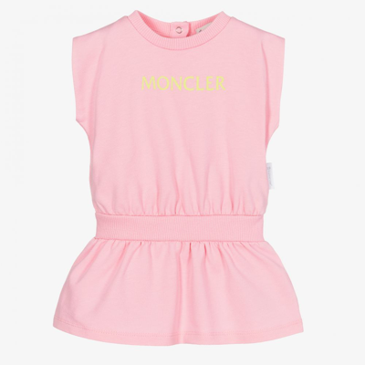 Shop Moncler Baby Girls Pink Logo Dress