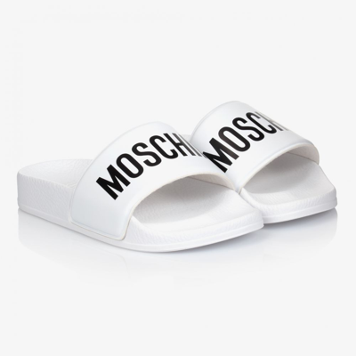 Shop Moschino Kid-teen Teen White & Black Logo Sliders