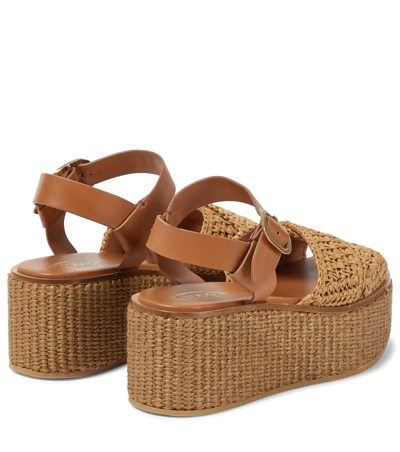 Shop Tod's Raffia And Leather Platform Sandals In 0
