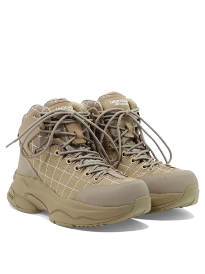 Undercover Checked Nubuck And Canvas Hiking Boots In Beige