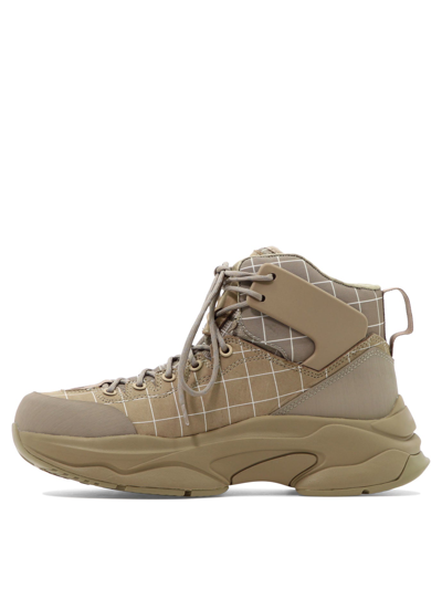 Undercover Checked Nubuck And Canvas Hiking Boots In Beige