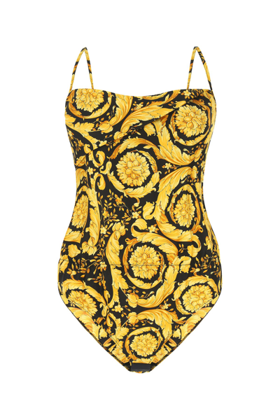 Versace Barocco-print Stretch Silk Bodysuit In Gold | ModeSens