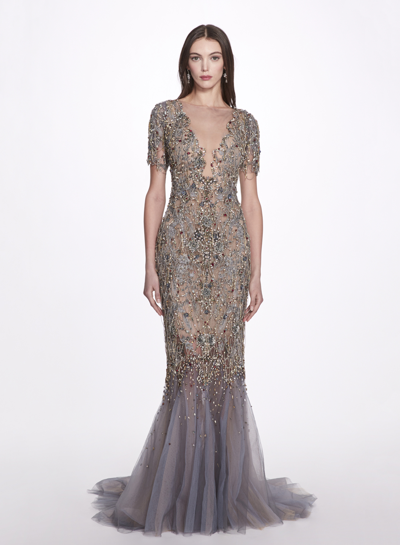 Shop Marchesa Fitted Crystal Gown