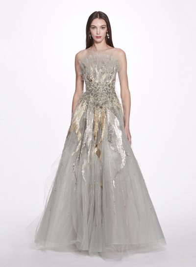 Shop Marchesa Tulle Strapless Gown