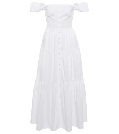 Shop Staud Elio Off-shoulder Cotton Midi Dress In 白色