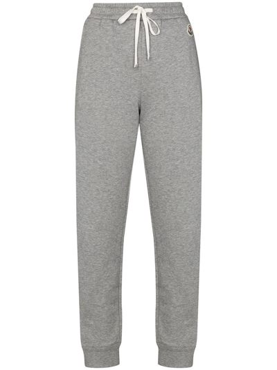 Shop Moncler Ladies Grey Cotton Tapered Track Pants, Size Medium