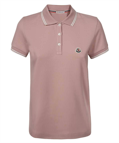 Shop Moncler Light Pink Logo Patch Slim-fit Cotton Pique Polo Shirt