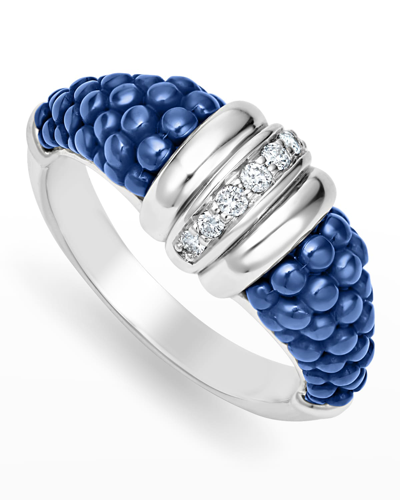 Shop Lagos Sterling Silver White Caviar Ceramic Diamond 1-row Taper Ring In Ss Wht