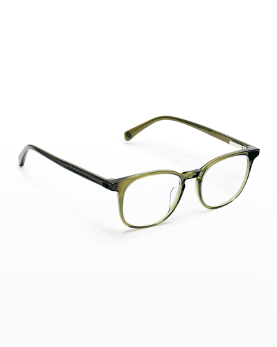 Shop Eyebobs Boardroom Oversized Square Acetate Reader Glasses In Olive Crystal