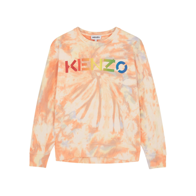 Shop Kenzo Orange Logo Tie-dyed Cotton Sweatshirt