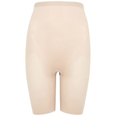 Shop Spanx Thinstincts 2.0 High-waist Mid-thigh Shorts In Beige