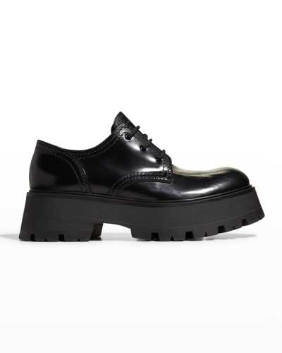 Shop Alexander Mcqueen Rave Calfskin Derby Platform Loafers In Black