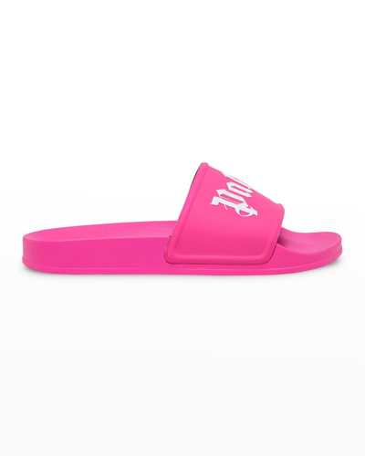 Shop Palm Angels Bicolor Logo Pool Sandals In Fuschia White