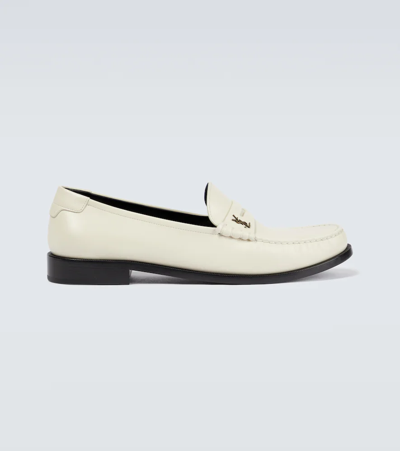 Shop Saint Laurent Le Loafer Leather Penny Loafers In Pearl