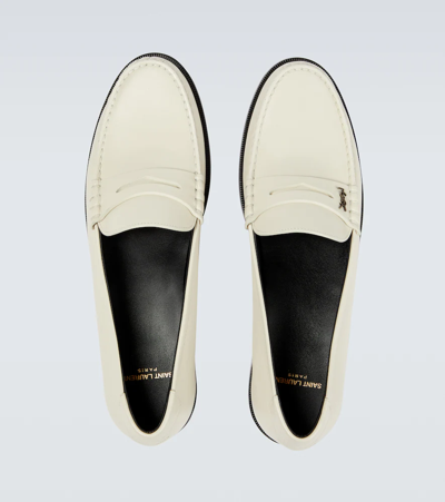 Shop Saint Laurent Le Loafer Leather Penny Loafers In Pearl