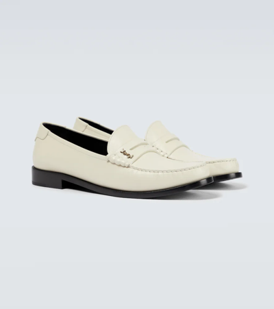 Shop Saint Laurent Le Loafer Leather Penny Loafers In Pearl