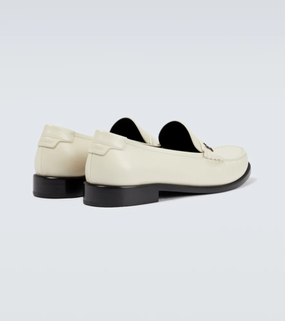 Saint Laurent Off-white Monogram Penny Loafers In Pearl