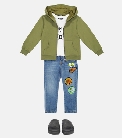 Balmain Logo Zipped Hoodie In Verde