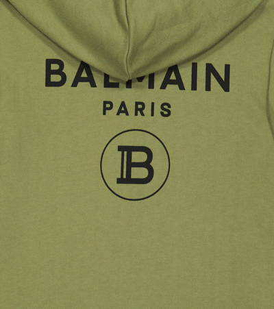 Balmain Logo Zipped Hoodie In Verde