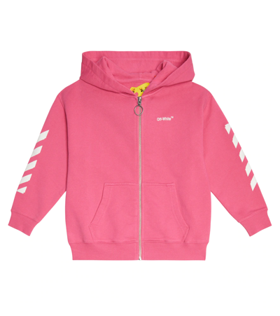 Off-white Arrow Brand-print Cotton Hoody 8-10 Years In Fuchsia White