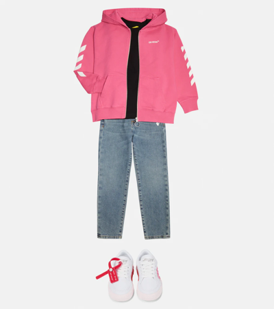 Off-white Arrow Brand-print Cotton Hoody 8-10 Years In Fuchsia White