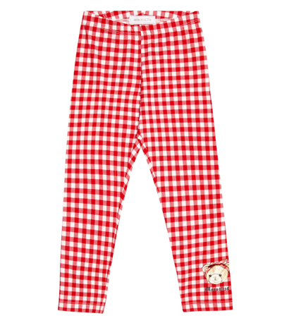 Shop Monnalisa Gingham Cotton-blend Leggings In Panna+rosso