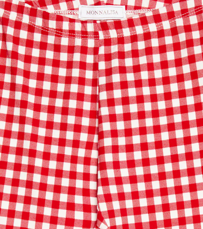 Shop Monnalisa Gingham Cotton-blend Leggings In Panna+rosso